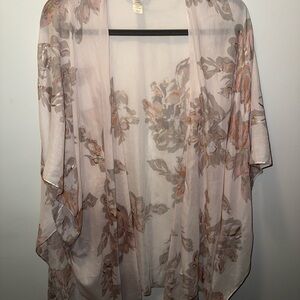 LC Lauren Conrad Floral Sheer Kimono - Cream and Brown